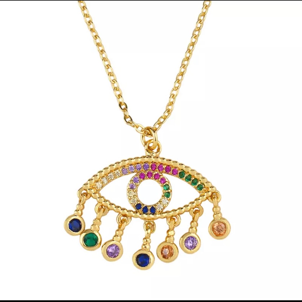 Bling Evil Eye Crystal Rhinestone Gold Necklace